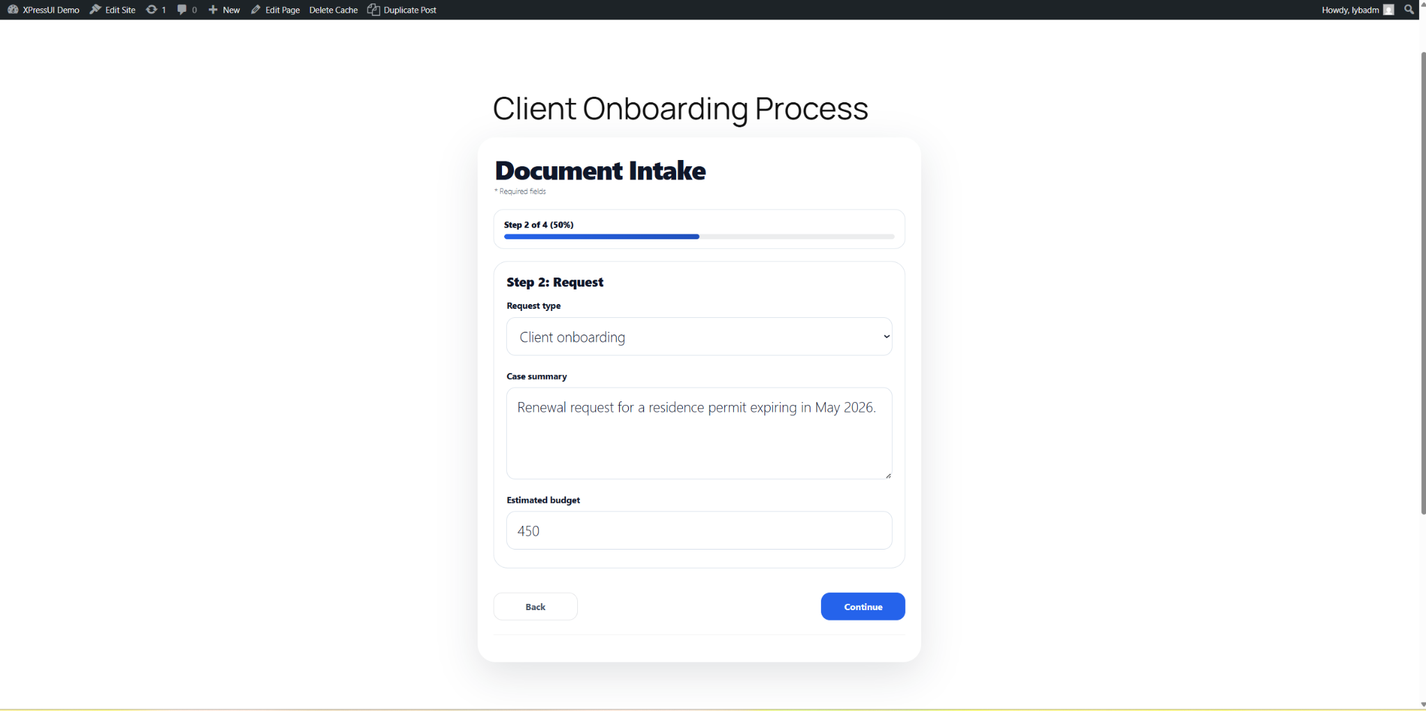 XPressUI form rendered inline inside a WordPress page — no iframe, no CSS conflicts